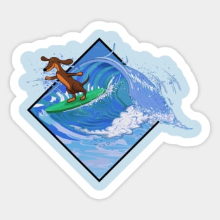 Dachshund dog surfing waves Sticker